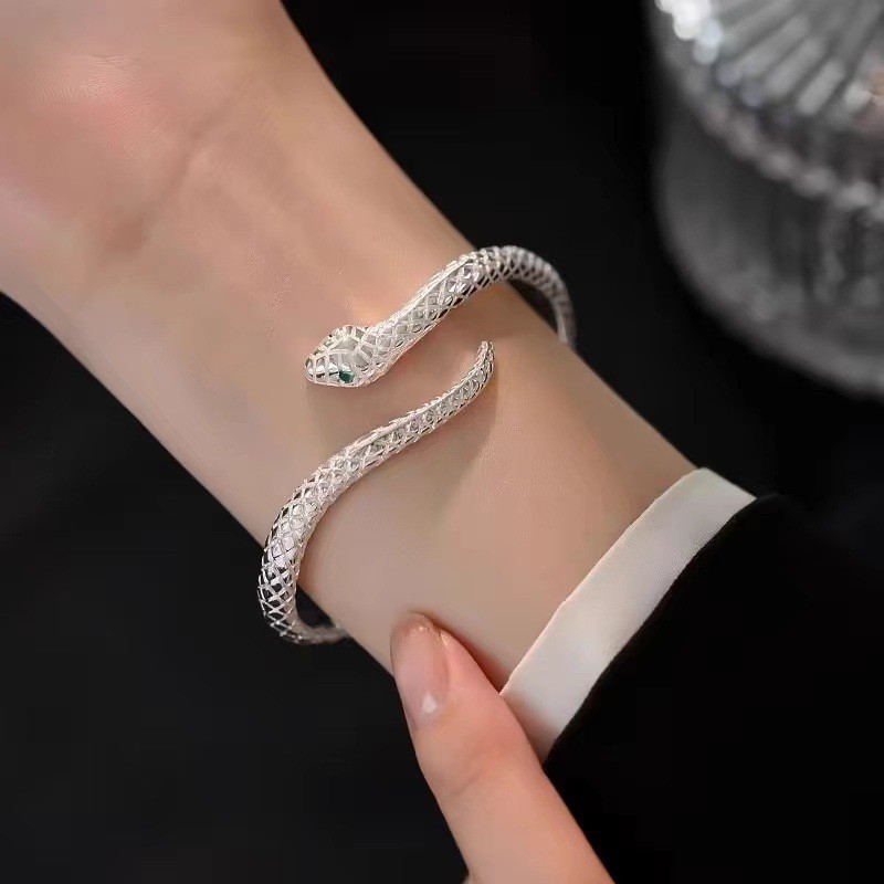 Tính khí thời trang tinh tế tinh thần động vật mắt rắn bạc hàng ngày vòng tay nam nữ
