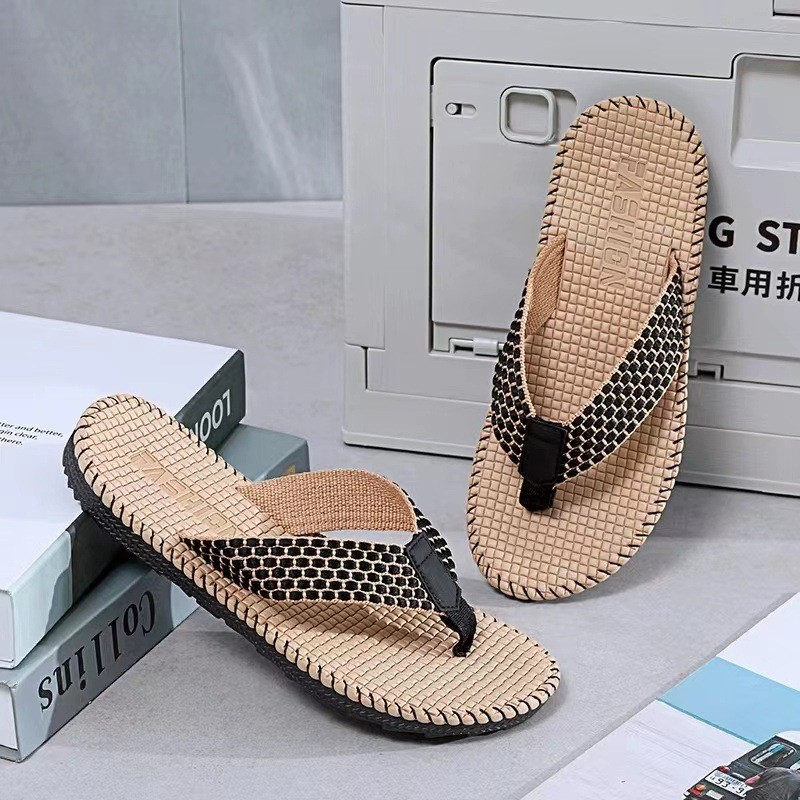 Dép xỏ ngón da rắn nam Dép đi biển bằng vải
