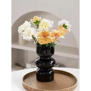 Bình Hoa Thủy Tinh Phong Cách Pháp Retro Bình Cắm Hoa Sang Trọng Decor Phòng Khách Tân Cổ Điển Ins Style [Màu Đen/Hồng]