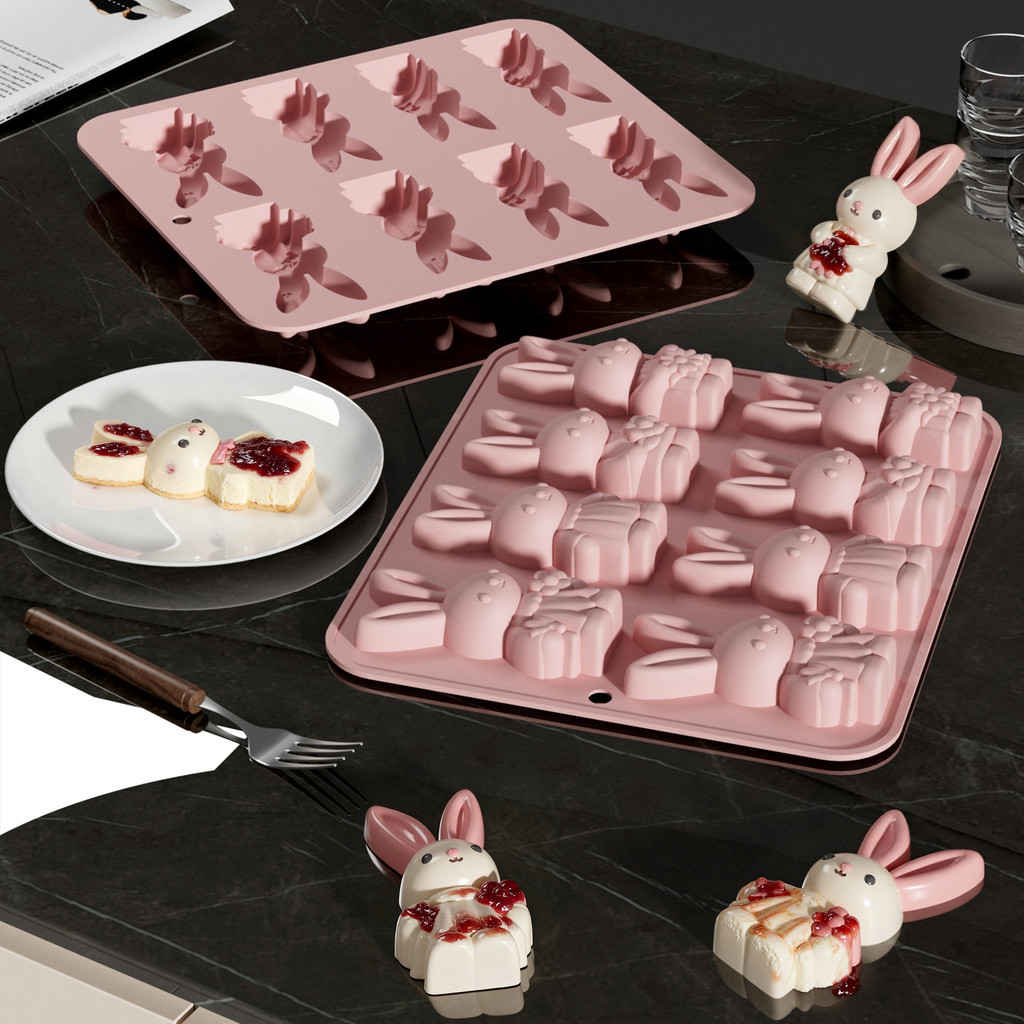 Khuôn silicon hình chú thỏ Phục sinh 8 khoang cho bánh mousse Pháp, bánh pudding, thạch, sô cô la, làm bánh DIY, thạch cao hương liệu và xà phòng thủ công
