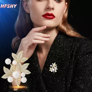HFSHY Thời Trang Ngọc Trai Lá Thổ Cẩm Cho Nữ Cây Thổ Cẩm Quần Áo Áo Áo Trang Sức Dự Tiệc Phụ Kiện Quà Tặng VN