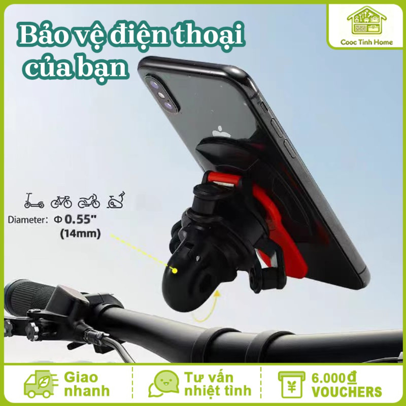 Đế Gắn Điện Thoại Chống Rung Giảm Chấn - Cho Tay Lái 22.2/25.4/28.6mm, Xoay 360°, Dùng Cho Xe Máy, Xe Đạp, Xe Điện