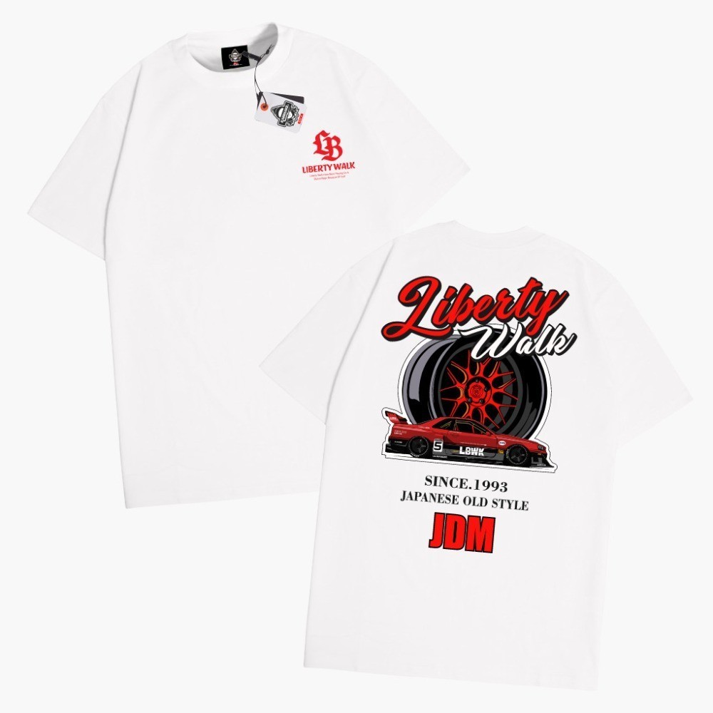 Mùa Hè Rời Cổ Tròn Cotton Nguyên Chất JDM Liberty logo Ô Tô In Hình Size Lớn Áo Thun Tay Ngắn 0478