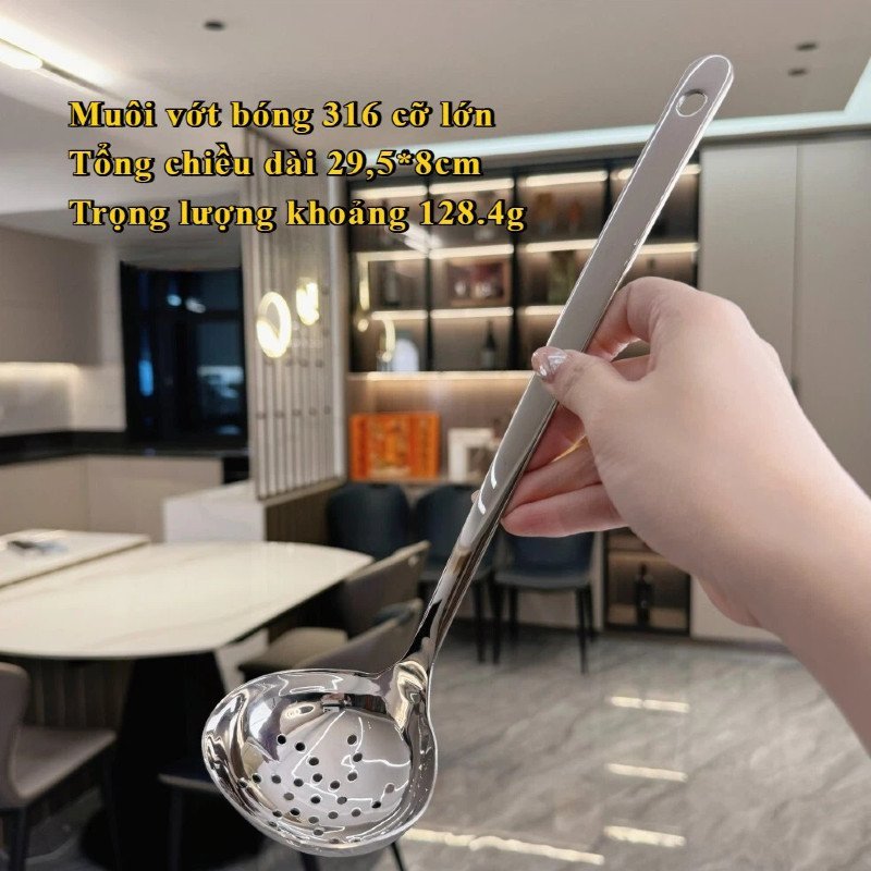 muôi múc súp muôi lẩu inox 316 an toàn thực phẩm chống gỉ bền dễ vệ bề mặt bóng dùng cho gia đình