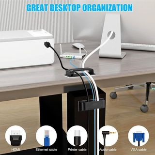Kẹp cáp DAYBREAK, Bộ sắp xếp cáp nhựa màu đen trắng, Bộ quản lý dây cáp USB tự dính Bàn làm việc Văn phòng tại nhà
