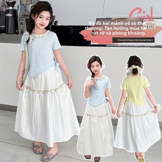 Set áo ngắn tay và váy dài cho bé gái - Váy boho công chúa phong cách Hàn Quốc dễ thương bay bổng