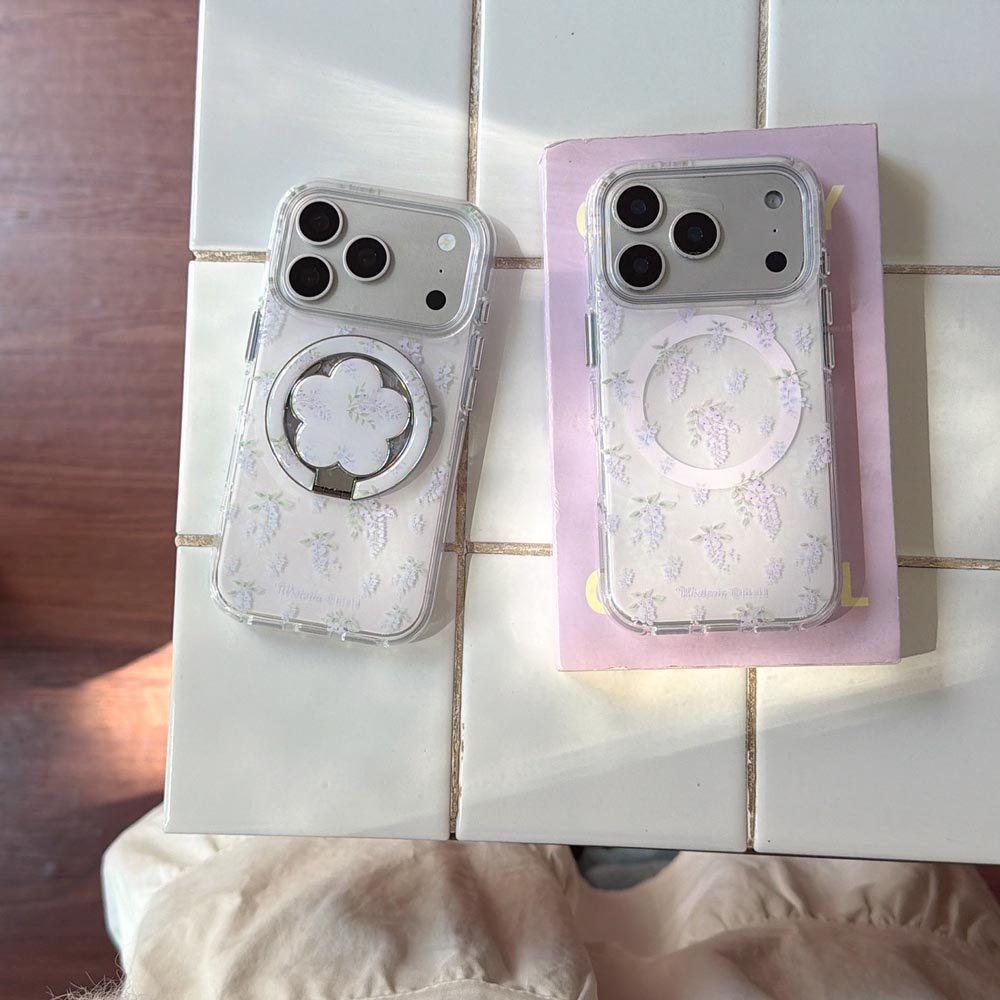 Vỏ cứng Tương thích với iPhone 13 14 14Pro 14ProMax 15 15Pro 15ProMax 16 16Pro 16ProMax 17 17Pro 17ProMax Ốp nam châm họa tiết hoa Wisteria