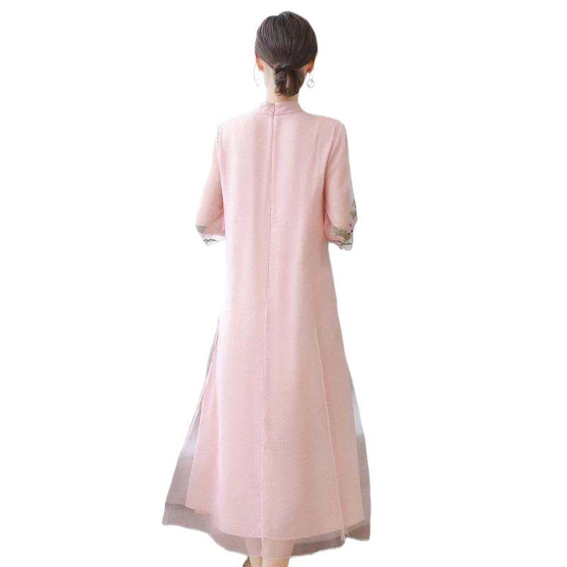 Đầm sườn xám cải tiến, phong cách mùa hè mới dành cho phụ nữ , đầm dài thêu, phong cách truyền thống Trung Quốc