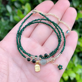 Vòng tay ba vòng đá xanh lục spinel cực mịn, chất lượng 14k