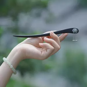 WHX [Giống như một giấc mơ] s925 Bạc Bước Lắc Tua Rua Tấm Tóc Kẹp Tóc Cây Mun Kẹp Tóc Sườn Xám Phụ Kiện Hàng Ngày
