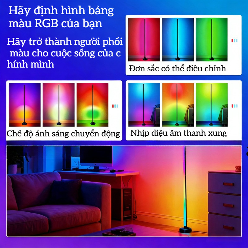Cây Đèn LED RGB Cao 120cm Nháy Theo Nhạc - Đèn Decor Phòng, Trang Trí PC & Tivi, Có APP & Remote