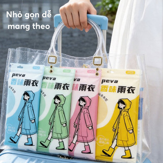 Áo Mưa PEVA Cao Cấp Siêu Nhẹ Tỏa Hương,  Áo Mưa Dài Có Mũ Trùm Đầu Chống Thấm Nước Gấp Gọn Tiện Lợi