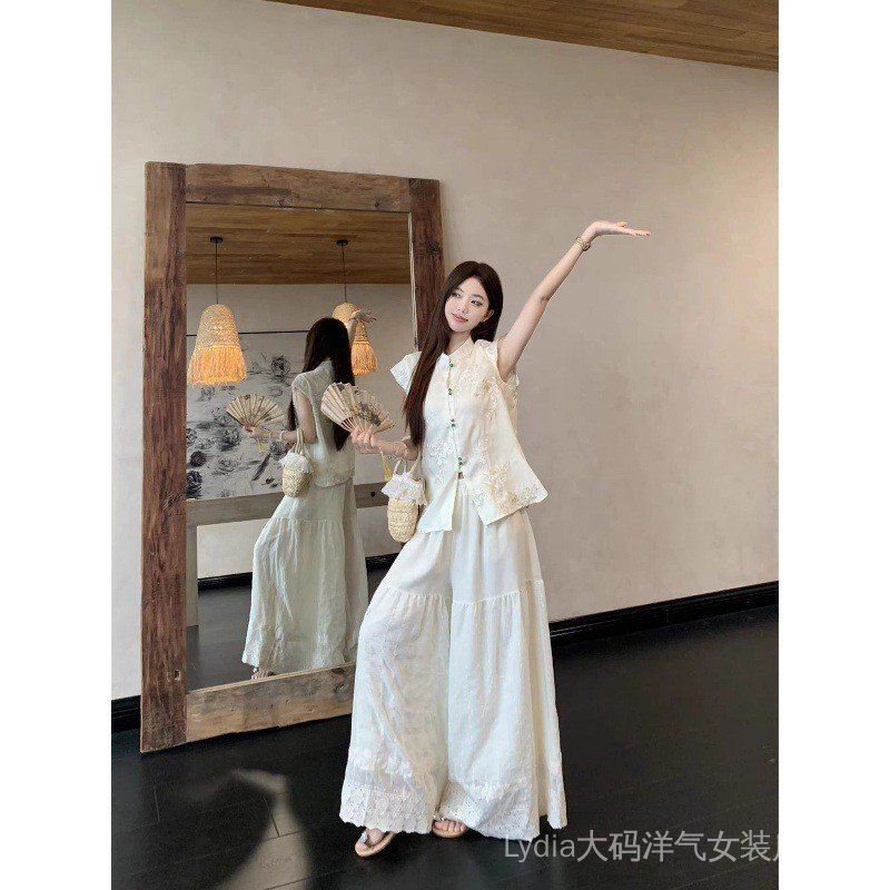 Bộ Đồ Hai Mảnh Mùa Hè, Phong Cách Phương Tây & Trung Hoa Mới, Size Lớn, Chất Lượng Cao, Thoáng Mát