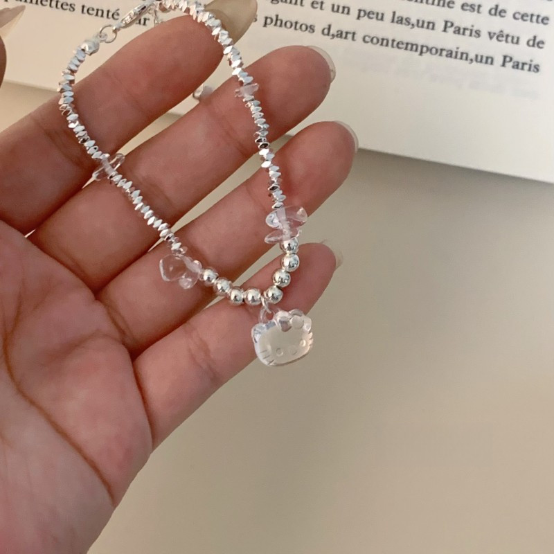Túi charms mặt dây chuyền mèo ngọt ngào, hạt bạc, phù hợp thời trang cho nữ