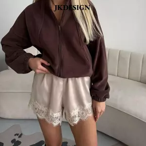 JKDESIGN Quần Short Ren Satin, Eo Co Giãn Ống Rộng Phong Cách Y2K Thanh Lịch, Perfect cho Mùa Hè