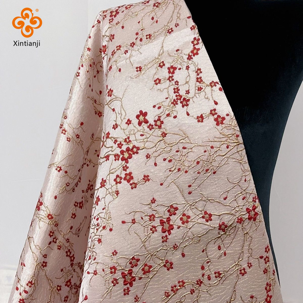 0.5 / 1 Mét Hoa Mận Dập Nổi Vải Jacquard Retro Tutu Váy Vàng Lụa Tự Làm Cứng DIY Nữ Thời Trang Đầm Vải Trang Trí TJ20998