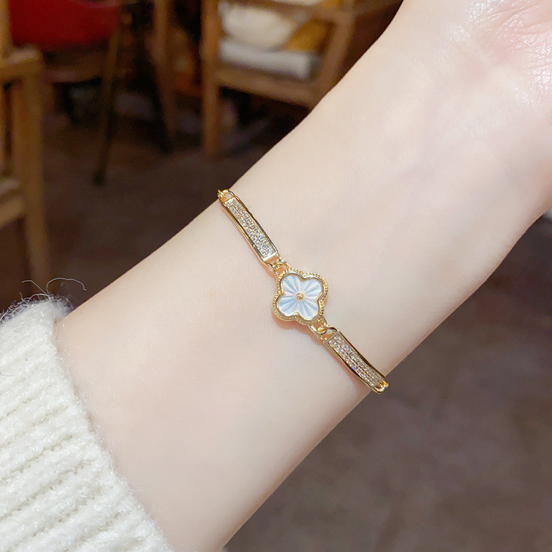 Vòng tay thời trang đính đá zircon hoa văn, thiết kế điều chỉnh linh hoạt