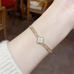 Vòng tay thời trang đính đá zircon hoa văn, thiết kế điều chỉnh linh hoạt