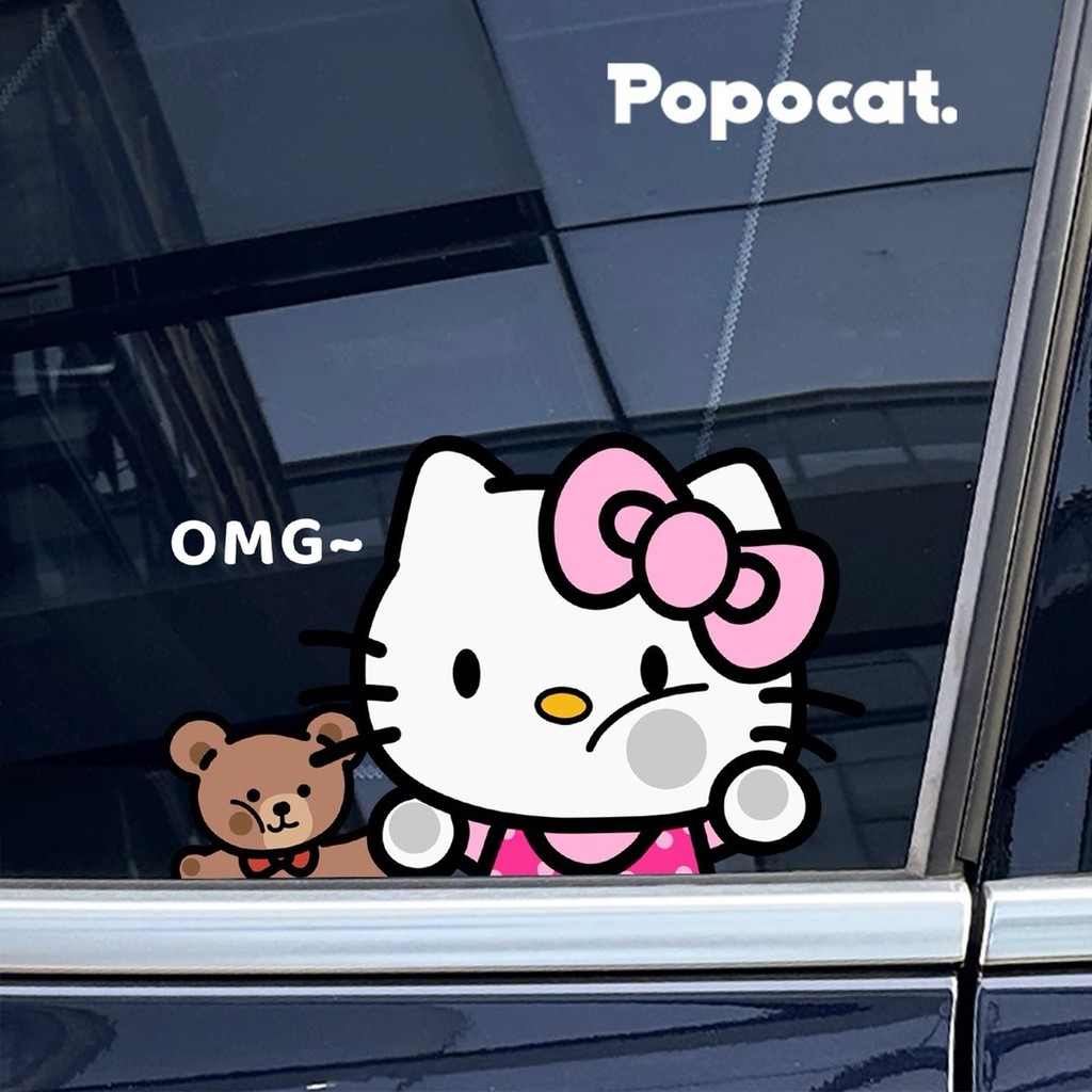 Kitty Kitty Mèo Xe Tam Giác Cửa Sổ Trang Trí Dán Liền Mạch Dán Xe Ô Tô Dán Cửa Sổ
