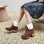 VNMZG35-39 Size Lớn Len Ve Áo Ren Da Lộn Mờ Dày Gót Tròn Giày Bốt Ngắn Martin Knight Giày Đế Dày