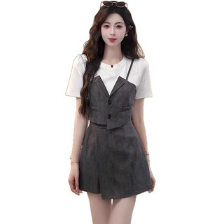 Set Trang phục nhẹ nhàng và thanh lịch dành cho nữ, bộ đồ giả hai mảnh kiểu mới với áo thun tay ngắn và quần váy chữ A