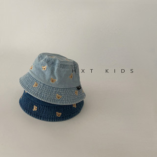 Mũ Bé Trai & Gái Kiểu Ngư Dân Denim Thêu Hình Gấu – Mũ Chống Nắng Xuân Thu Thoáng Mát MU008