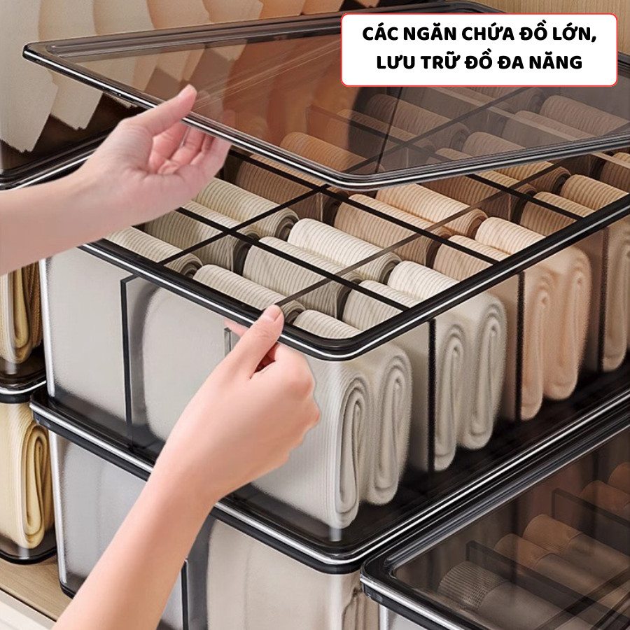 Hộp Nhựa Có Nắp Đựng Đồ Lót ENODA HOME, Hộp Nhựa Trong Suốt Chia Ngăn Đựng Tất Vớ, Quần Áo Lót P800