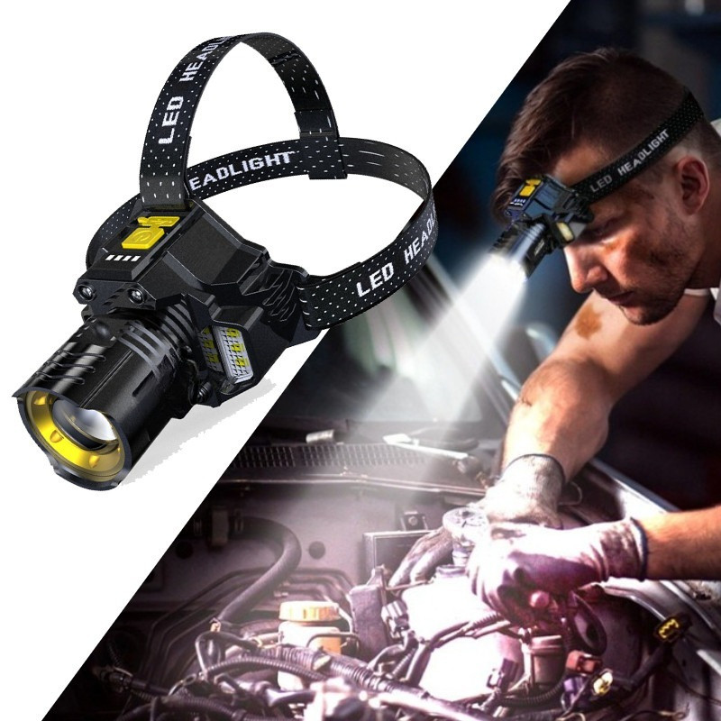 Đèn pin đội đầu đội đầu siêu sáng IPX6 chống thấm, Zoom, IPX6 Chống Nước, 5 Chế Độ Ánh Sáng,dễ mang theo