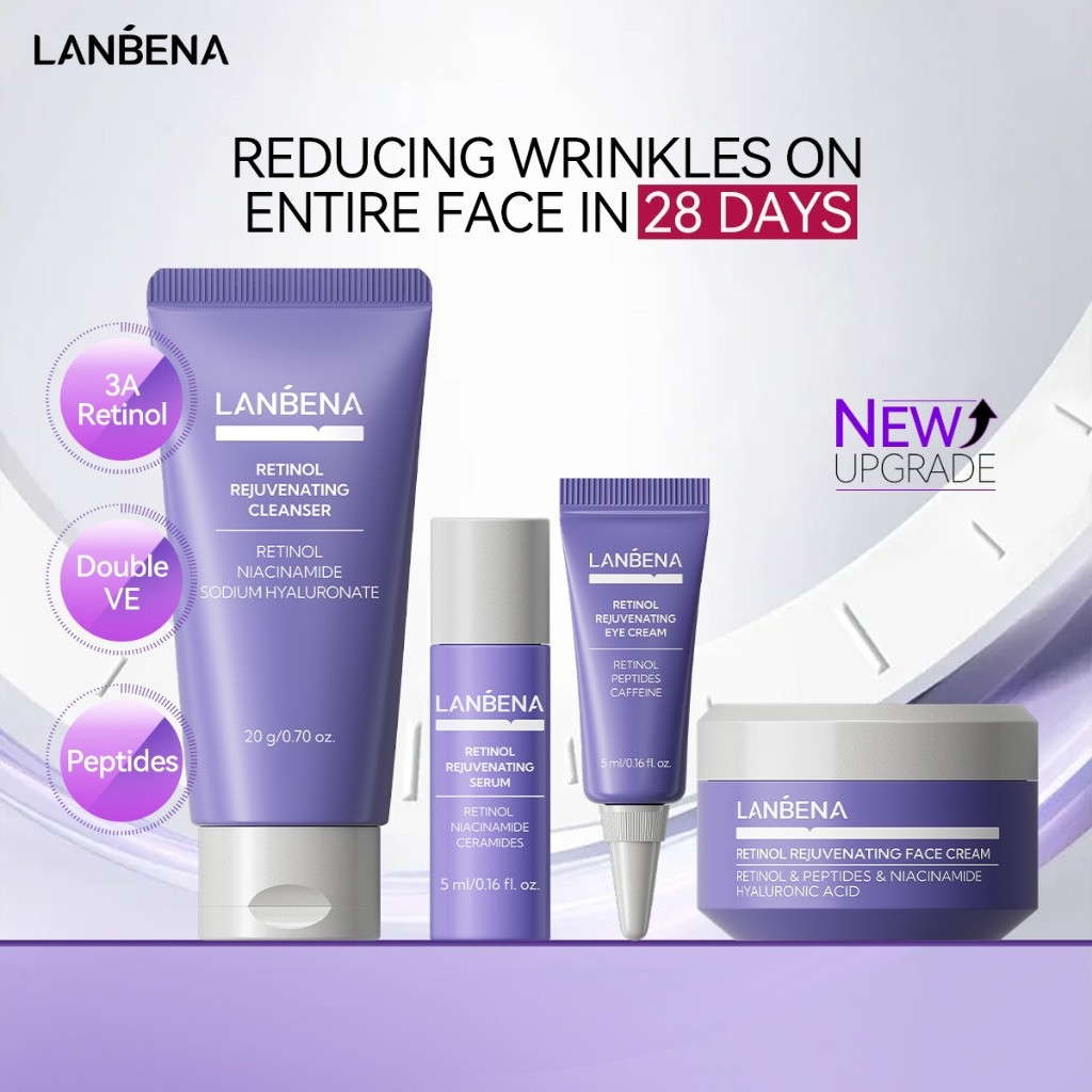 LANBENA Retinol 4 Bộ Kích Thước Du Lịch Để Trẻ Hóa Kem Chống Lão Hóa Retinol Serum Sữa Rửa Mắt Chăm Sóc Da