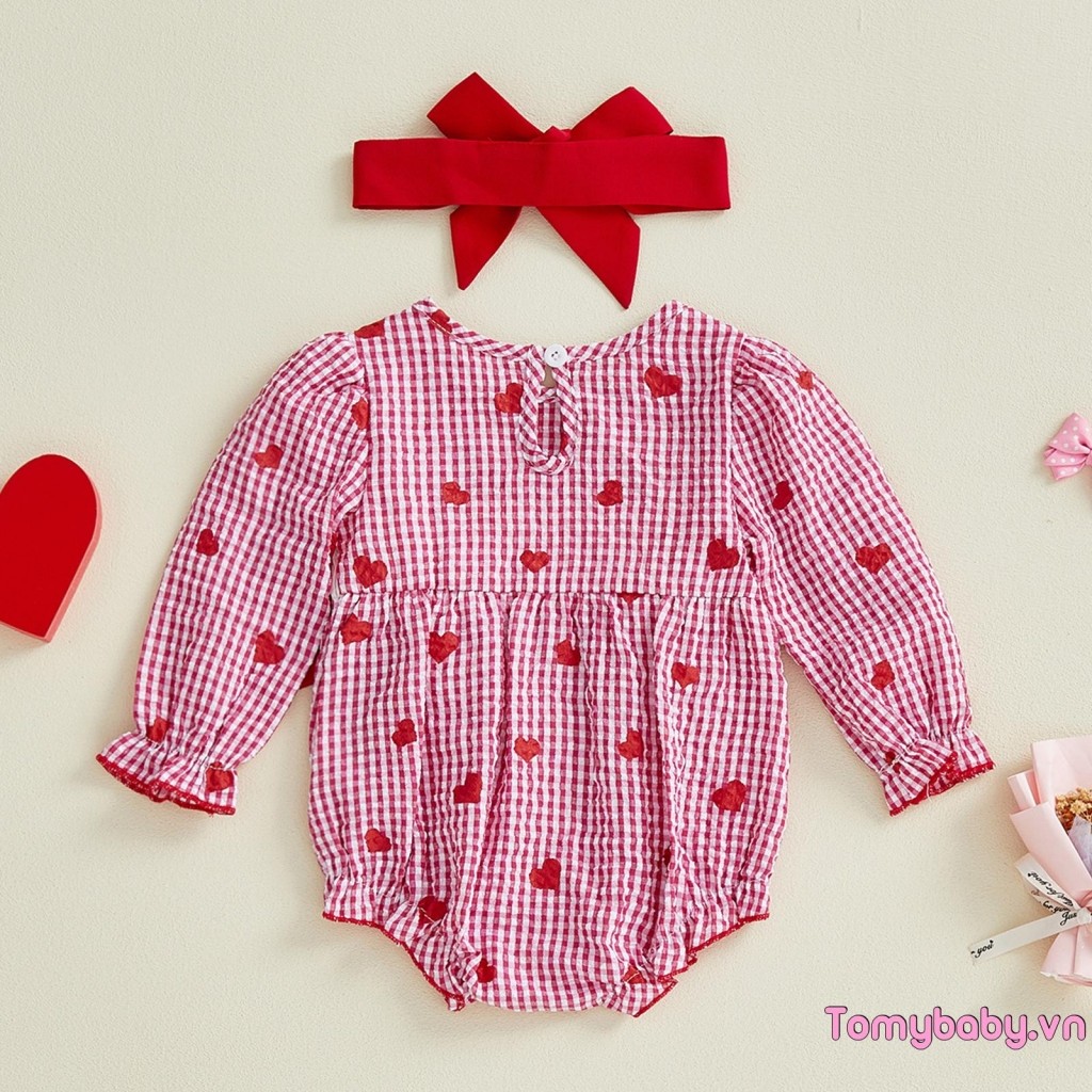 Áo liền quần thêu trái tim dài tay ngày lễ tình nhân có băng đô