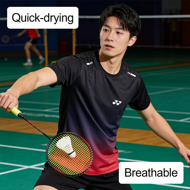 Áo thun thể thao ngắn tay YONEX, thoáng khí, khô nhanh, phù hợp cho các hoạt động thể thao như cầu lông, chạy bộ và tập thể dục.