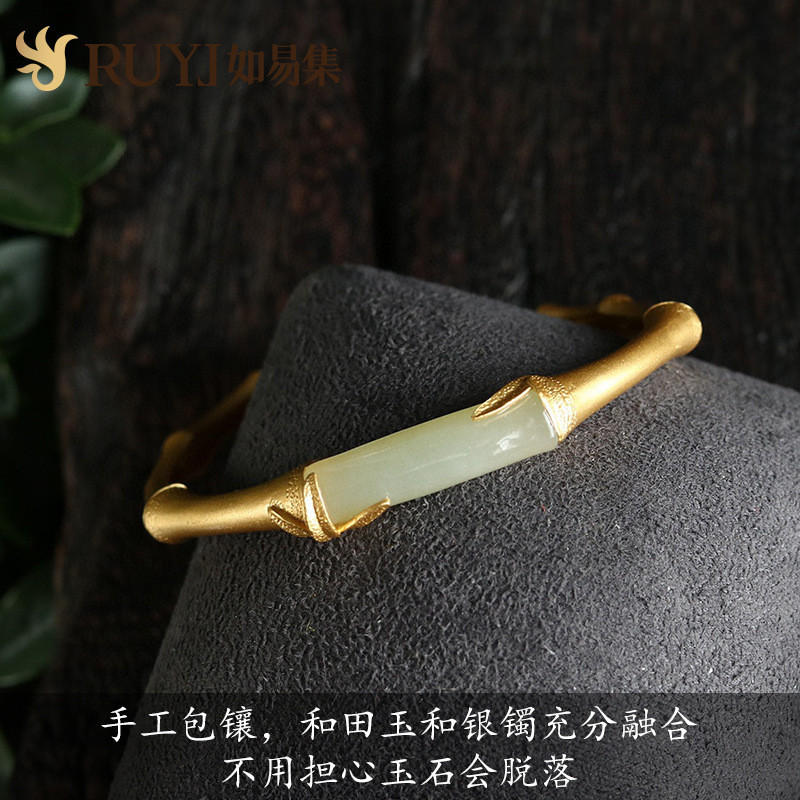 Vòng tay ngọc bích Hetian tự nhiên bằng bạc S925