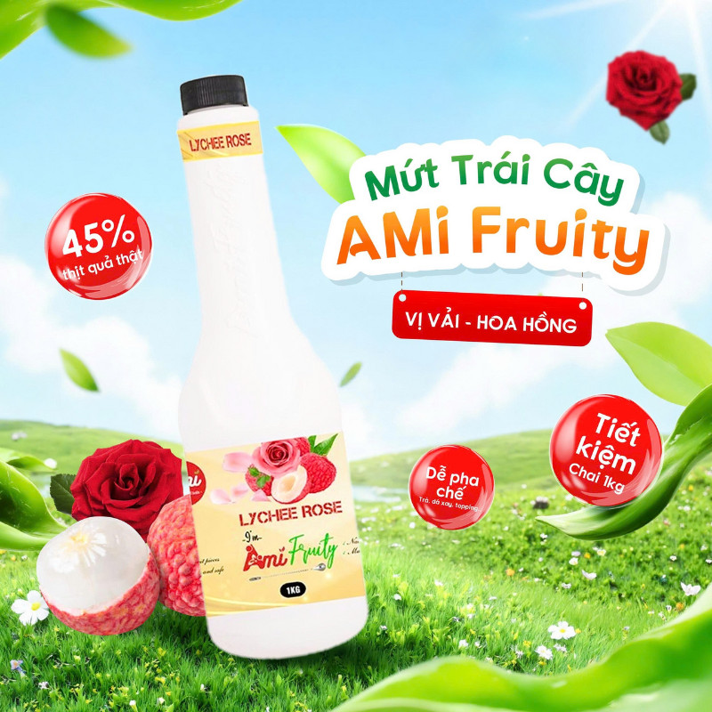 Mứt Ami Fruity chai 1kg hương vị trái cây tự nhiên, nguyên liệu pha chế hoàn hảo