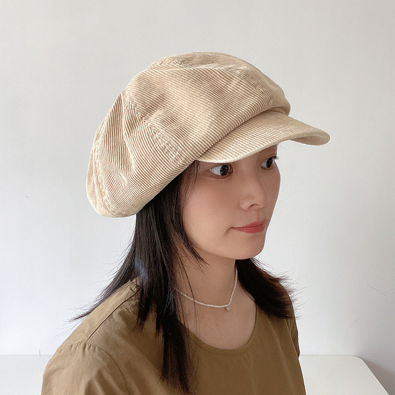 Mũ kaki avant-garde corduroy hình bát giác, phù hợp nam nữ, phong cách cổ điển retro