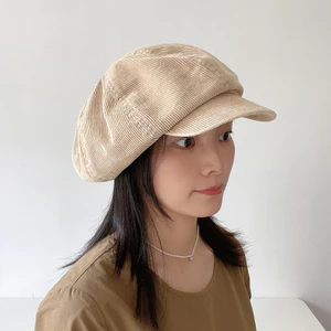 Mũ kaki avant-garde corduroy hình bát giác, phù hợp nam nữ, phong cách cổ điển retro