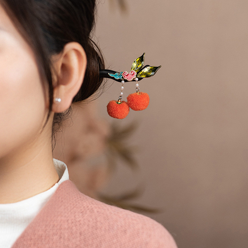 Kẹp tóc quả bóng sang trọng dễ thương Persimmon Ruyi