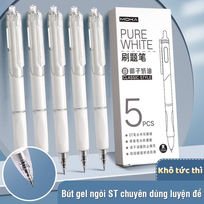 Bút gel bấm đen hiện đại, ngòi 0.5mm nhập khẩu - Set 10 bút bi thiết kế trẻ trung đáp ứng mọi nhu cầu của học sinh