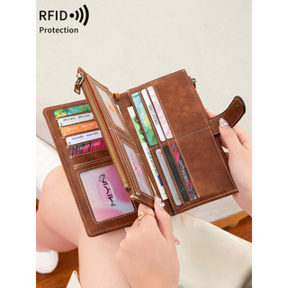 Hàng sẵn có Phong cách mới RFID Tri-Fold Ví dài Retro Đa chức năng Ví nữ Màu trơn Di động Dung tích lớn Ly hợp Cảm giác cao cấp 01