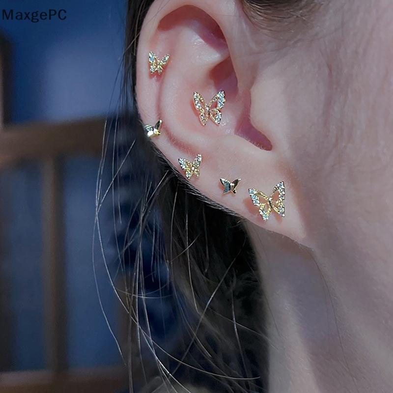 Cod 6pcs đơn giản pha lê bướm Zircon Stud Bông tai cho phụ nữ tiệc cưới