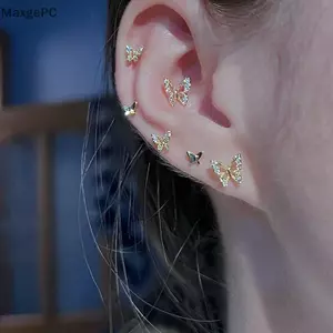 Cod 6pcs đơn giản pha lê bướm Zircon Stud Bông tai cho phụ nữ tiệc cưới