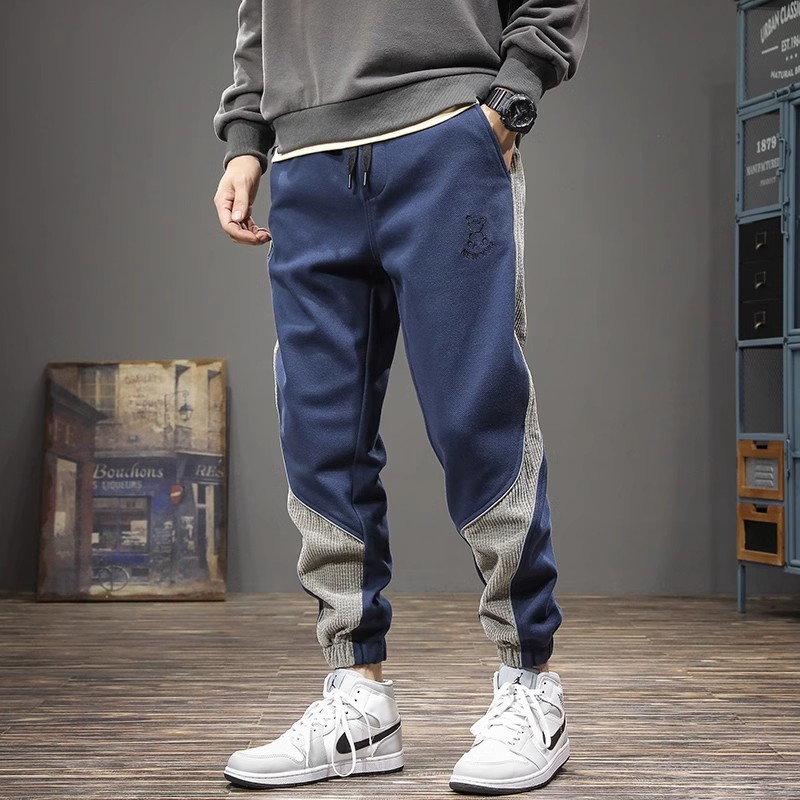 Mùa Thu Gấu Thêu Màu Sắc Tương Phản Khâu Quần Legging Nam Rời Phù Hợp Với Quần Lót Hợp Thời Trang Hậu Cung Nhật Bản Trou