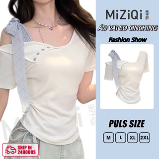 【Hạn giờ】Áo Thun Nữ Phong Cách Hàn Quốc Mới, Tay Ngắn Thắt Nơ Không Đều
