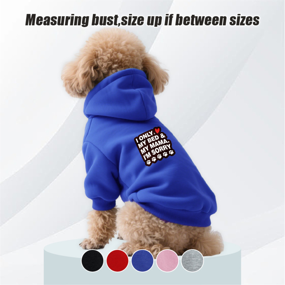 Size S-2XL: Áo nỉ có mũ trùm đầu cho thú cưng, tôi yêu giường và in phông chữ của mẹ, Có sẵn 5 màu. Mềm mại, thoải mái, ấm áp, có thể giặt được bằng máy và phù hợp cho tất cả các giống chó nhỏ.