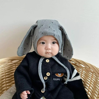 【BabyJoy】Mũ len tai thỏ dễ thương cho bé gái từ 1-3 tuổi,chất liệu mềm ấm, có dây đeo dưới cằm giữ chắc