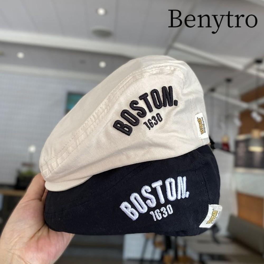BENYTRO Beret, Mũ cao điểm nhẹ thêu BOSTON, Mũ chuyển tiếp thời trang thu đông