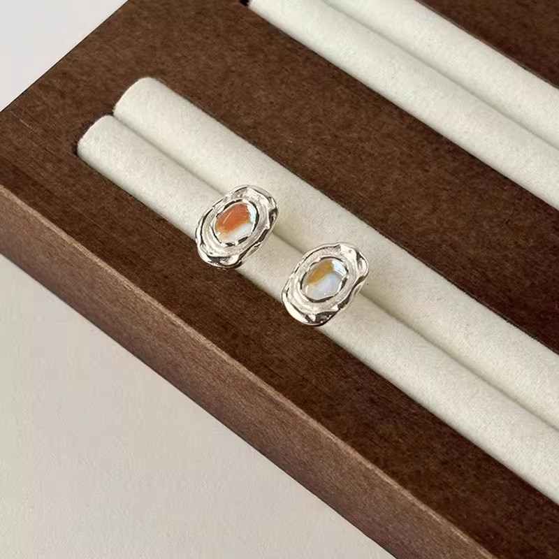 Bông tai mặt trăng đính đá, bạc S925 dành cho nữ