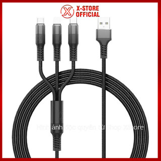 Cáp sạc đa năng 3 trong 1 bọc dù, dây sạc Type C/LN/Micro, sạc nhanh cho điện thoại thông minh - DS3D01