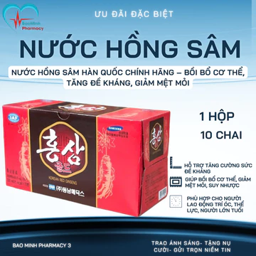 Hộp 10 Chai Nước hồng sâm, đông trùng Hàn Quốc, hồng sâm 6 năm Dongnam Korea Red Ginseng