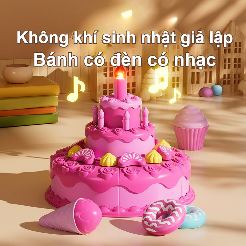 28pcs Đồ Chơi Cắt Bánh Kem Sinh Nhật,Kids Có đèn Và Nhạc,Chọn Vật Liệu ABS,Bộ đồ Chơi Cho Trẻ Em