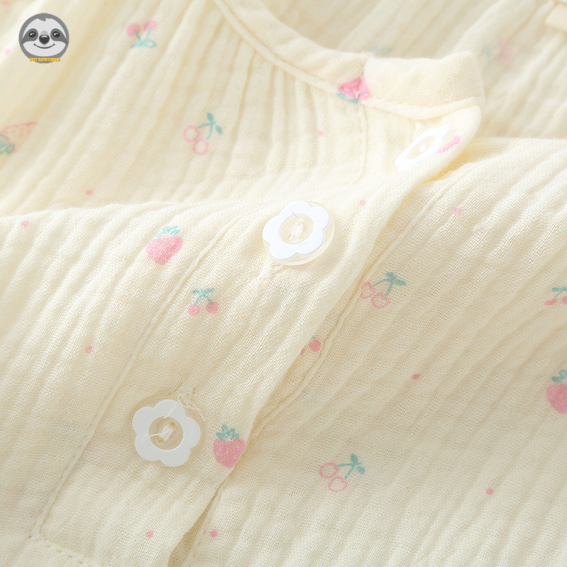 Phong cách đơn giản Nhật Bản / Bộ đồ quần dài tay cổ tròn bằng sợi cotton Seersucker dành cho nữ / Bộ đồ ngủ dài tay bằng vải cotton nguyên chất / Cotton nguyên chất B